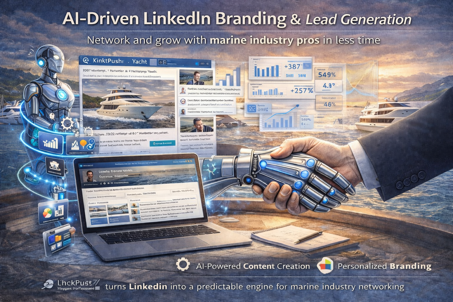 How YachtPushr content creation can help with leveraging LinkedIn for marine industry networking and lead generation.